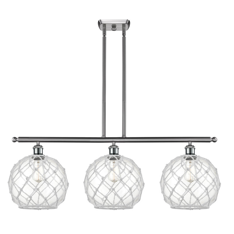Luminaire suspendu linéaire à 3 lumières pour îlot de cuisine Hilbert, Nickel satiné brossé, Ampoule DEL 6 watts Vinage