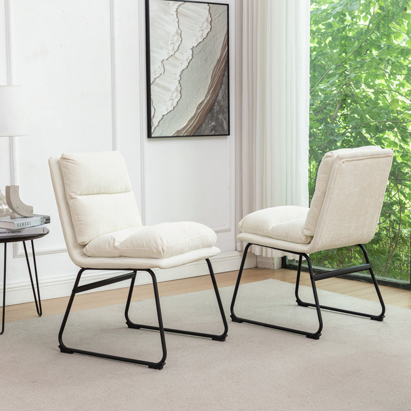 Chaises contemporaines rembourrées, ensemble de 2, Blanc vanille