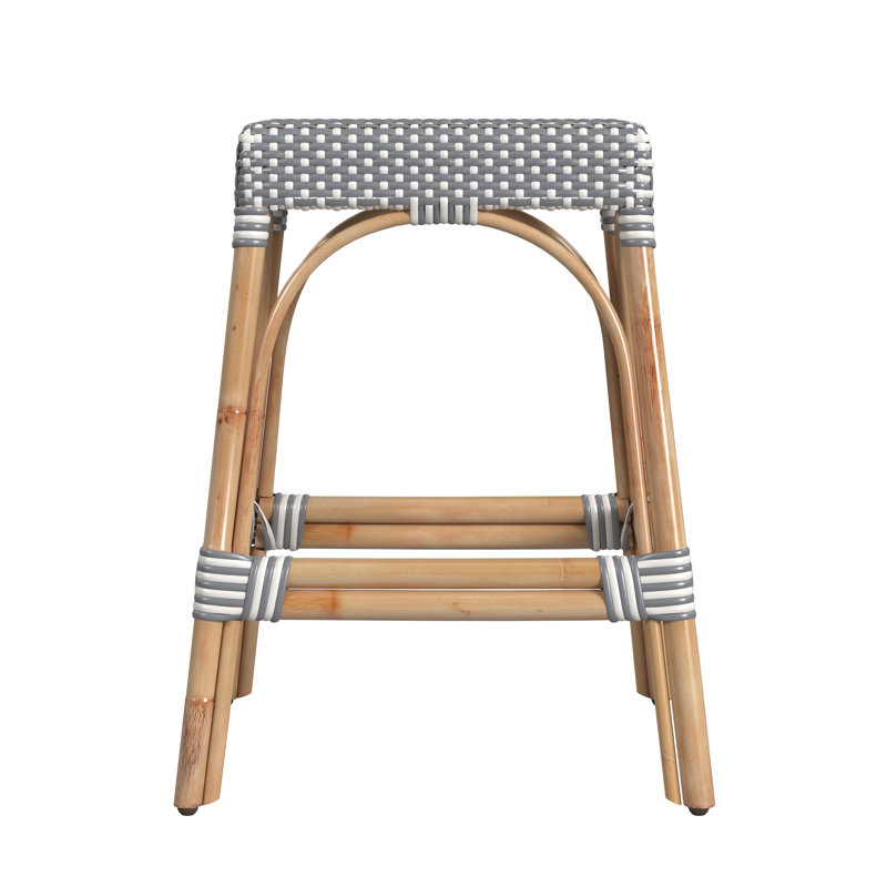 Lennart Counter/Bar Stool, Counter Stool (24.5" Seat Height), Gray/White Dot / Natural Rattan Frame
