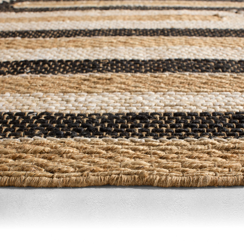 Jaipur Living Ushari SOS02 Handwoven Geometric Tan/Black Area Rug (7'9inX9'9in), Rectangle 7'9" x 9'9"