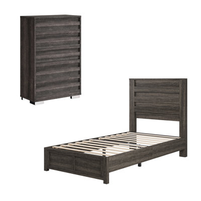 Ensemble de chambre à coucher, lit plateforme et commode 5 tiroirs Farmhouse