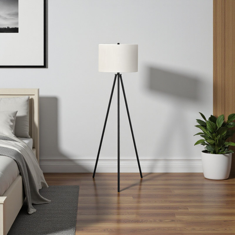 Liese 63"H Floor Lamp, Black Metal & Ivory / Cream Shade