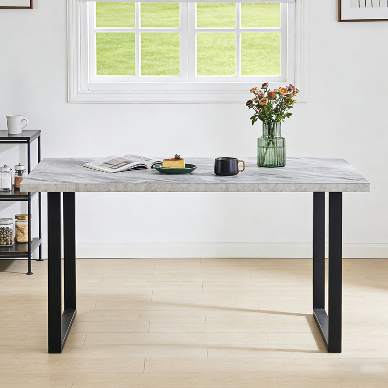 Modern 150cm Rectangular Sturdy Dining Table with 3.6cm Tabletop and 6cm Thick Pedestal, Silver Marble