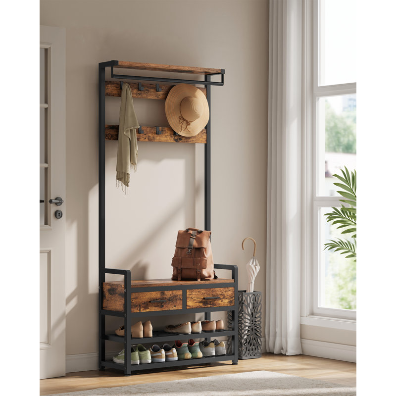 Hall Tree 80cm Wide with Shoe Storage, Brown
