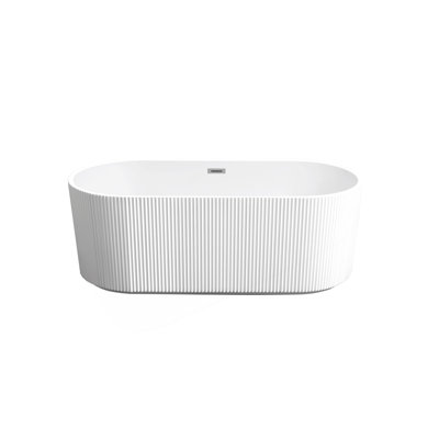 67" Linear Acrylic Freestanding Bathtub,Stand Alone Soaker Tub, Glossy White Acrylic, Toe-Tap Chrome Drain, Cupc Certified