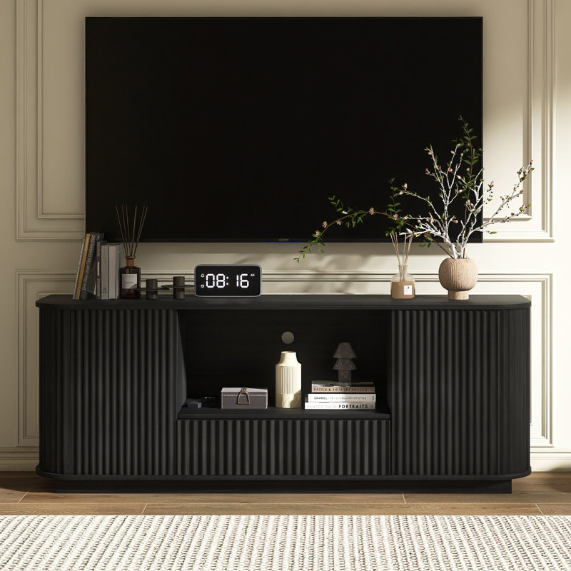 64" Modern TV Stand With Drawer,Shelves, Black