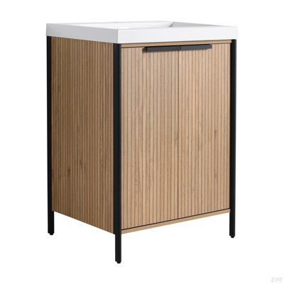 Meuble-lavabo autoportant avec lavabo en résine et 2 portes d'armoire à fermeture en douceur (emballage KD)