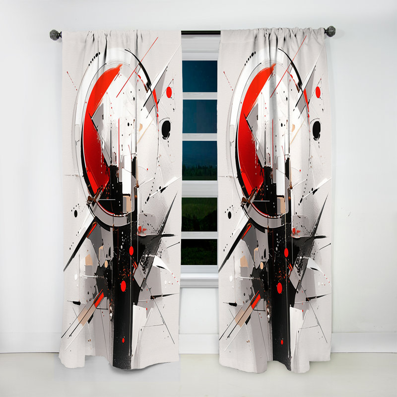Eligio Red Black Multifaceted Whirls - Modern Velvet Curtain - Room Darkening - 1 panel, 52" W x 84" L