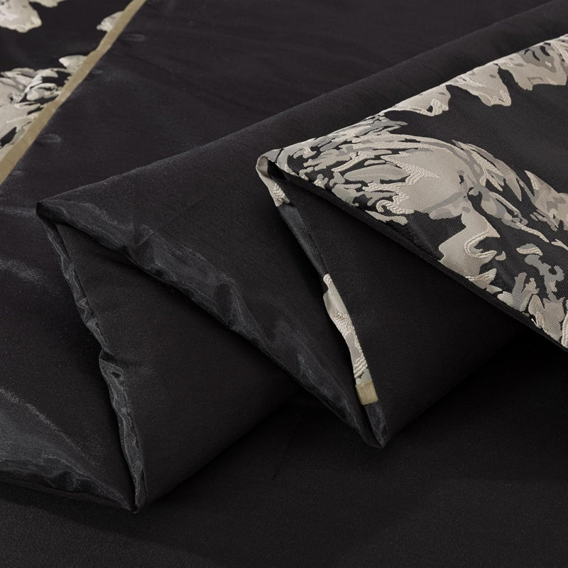 Hibiscus Floral Jacquard Comforter Set, King Comforter + 6 Additional Pieces, Cameron Black