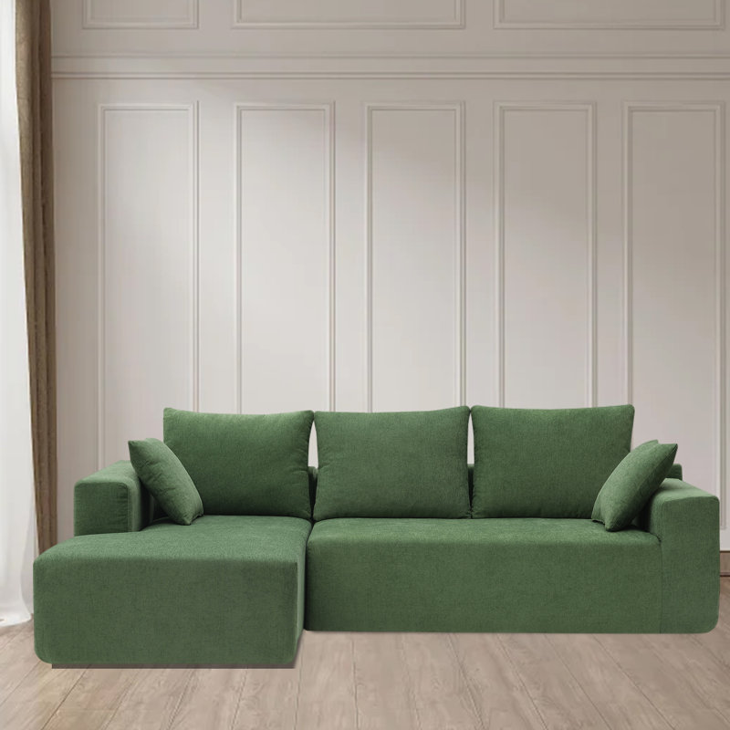 Canapé modulaire à accoudoirs carrés avec coussins réversibles 109 po Bonifay, 100 % polyester vert