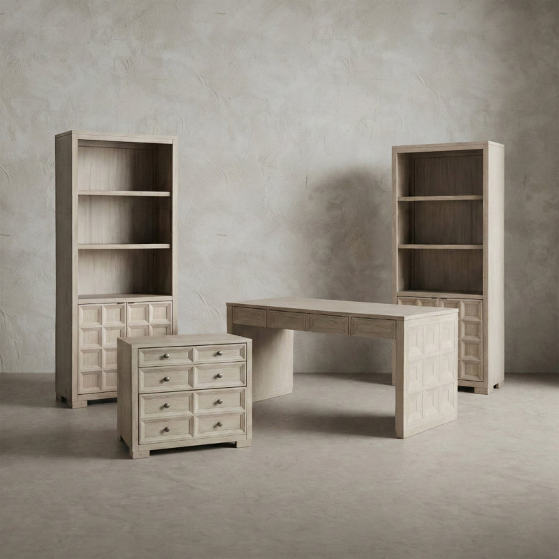 Ensemble de bureau 4 pièces avec bureau, armoire de rangement et bibliothèques Schell