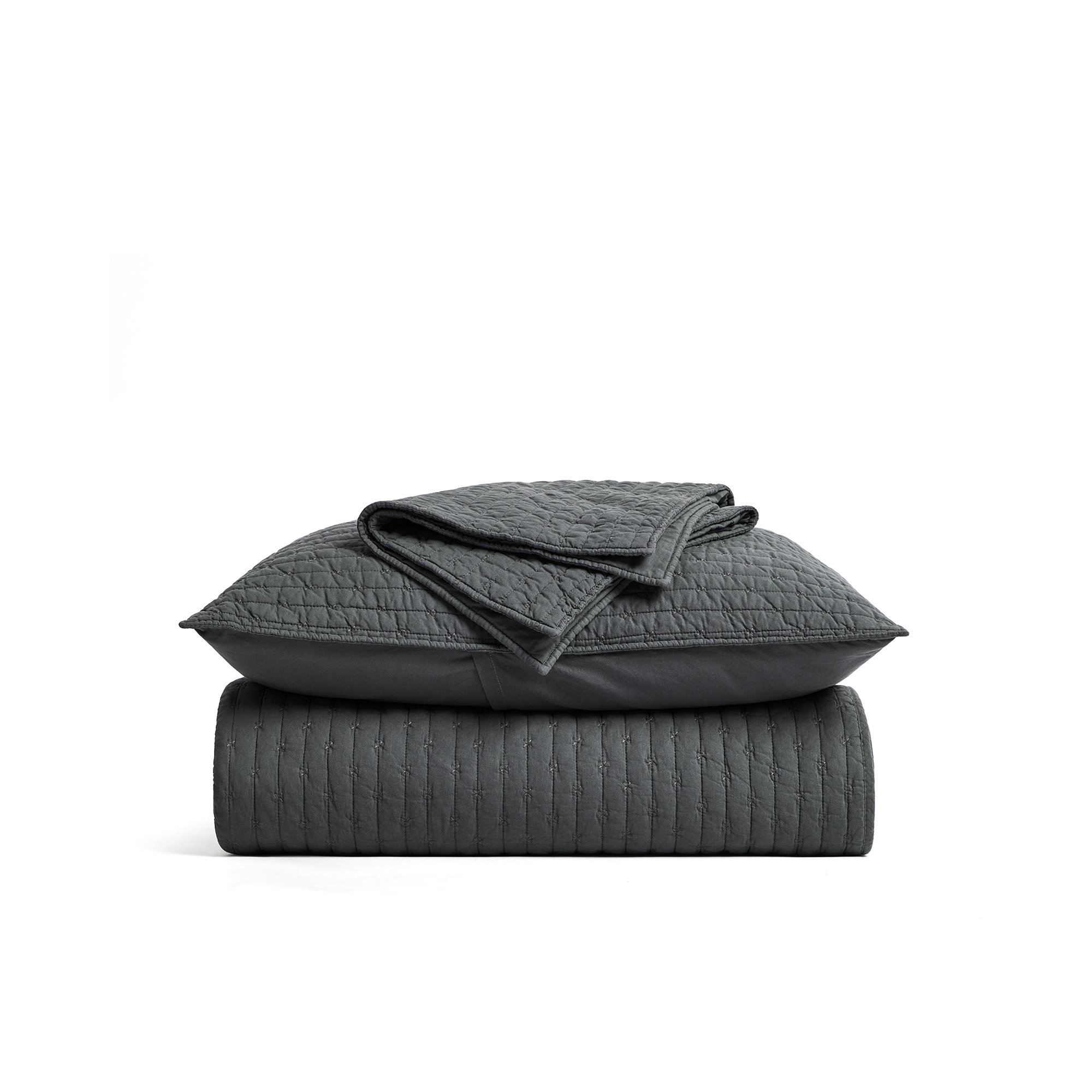 Cross Stitch Cotton Quilt set, King, Charcoal Black