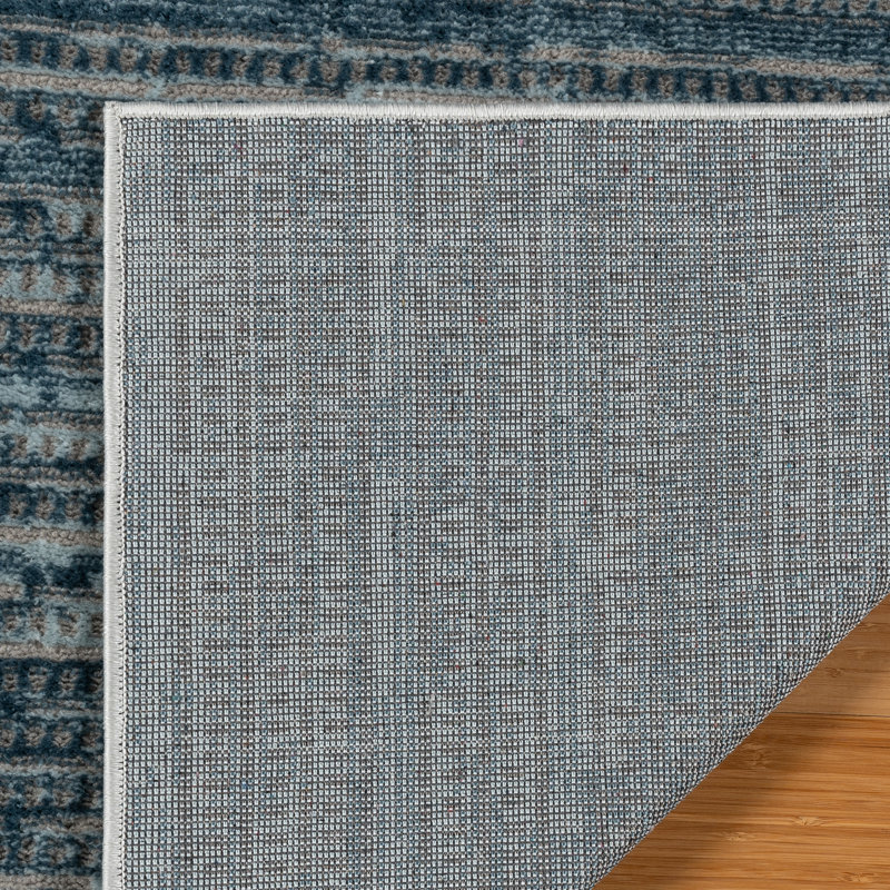 Tapis d'intérieur en polyester rayé bleu gris Miesner Dario, Tapis de couloir 2 pi 2 po x 7 pi