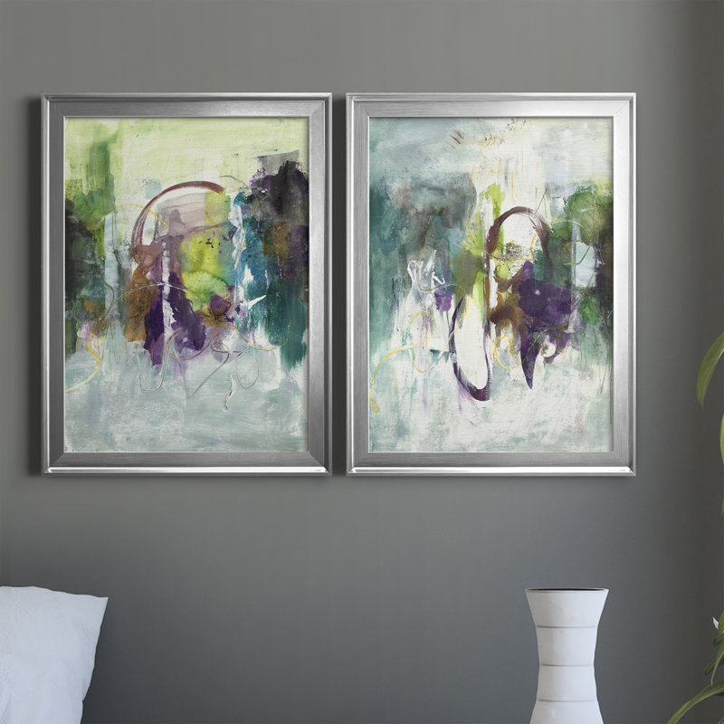 Déplacement sur I - ensemble de 2 peintures sur toile encadrées, H 24,5 po x l 18,5 po x P 1 po, Argent