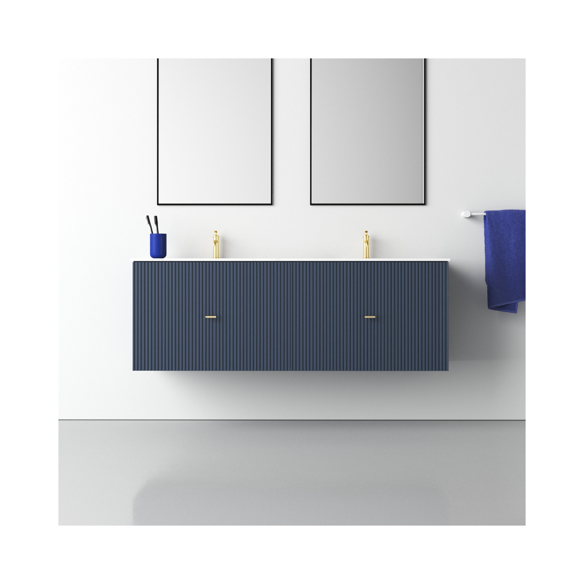 Jamell 60'' Double Bathroom Vanity, Dark Blue, White