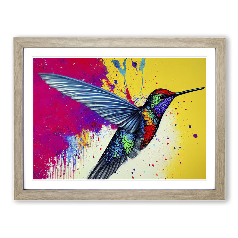 XH1022-6105X Modern Hummingbird Abstract 1 Piece Single Picture Frame Wall Art, 25cm H x 34cm W x 2cm D, Oak