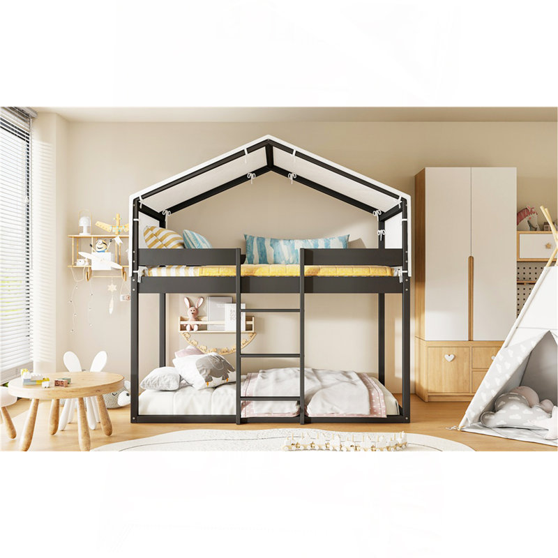 Twin Over Twin Wood Bunk Bed With Tent, Espresso