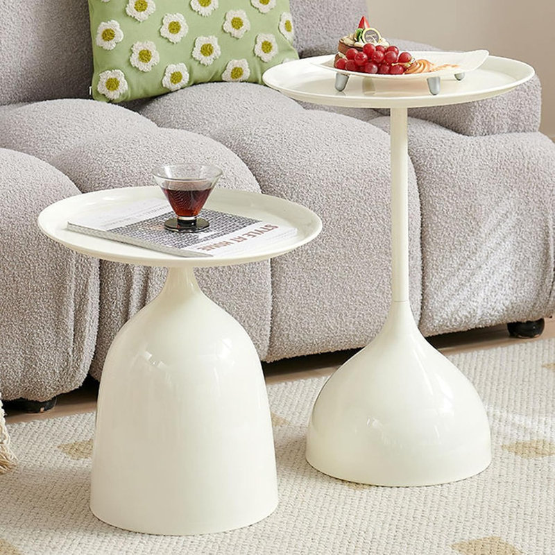 Ensemble de tables basses d'appoint, petite table de bout ronde de salon, tables gigognes en métal, tables de chevet, console de chevet et de chevet (blanc)