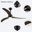 Ventilateur de plafond en bois massif 52 po avec lumière et télécommande, 6 vitesses, 3 couleurs, moteur réversible-13853696