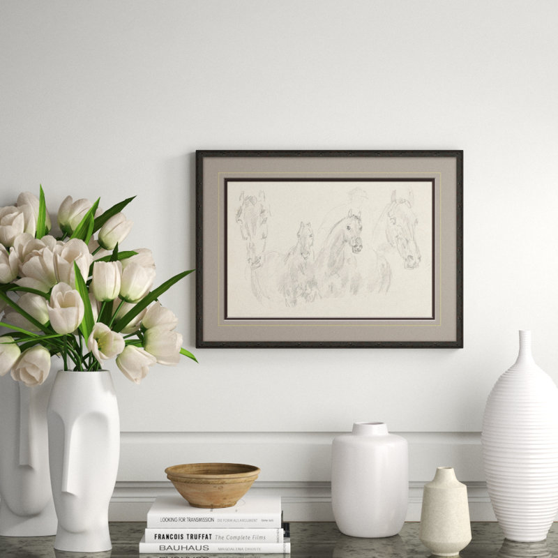 Four Horses Framed Drawing Print