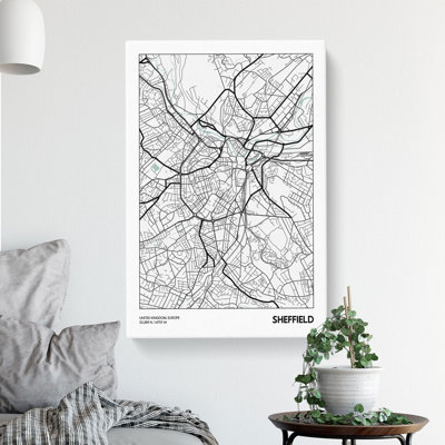 Map Sheffield UK - Wrapped Canvas