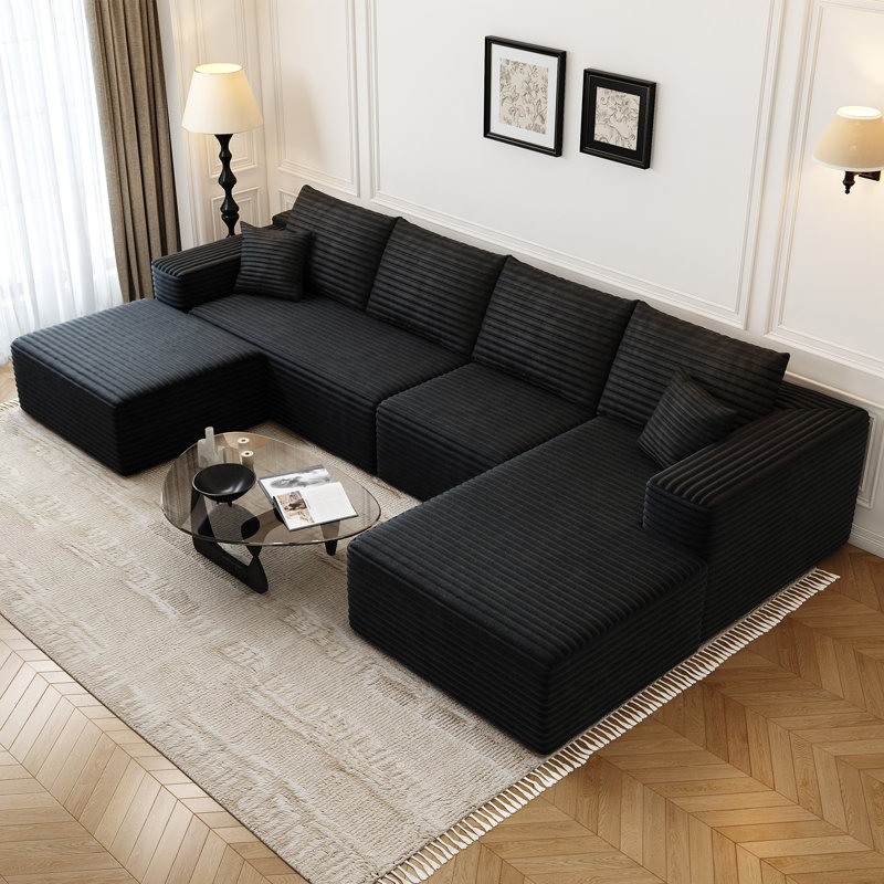 135.4"Cloud Modular Sectional Couch with 1 Ottoman,Modern Minimalist Upholstered Couches, Comfort U Shaped Sofa for Living Room,Deep Seat Corner Couch,No Assembly Required