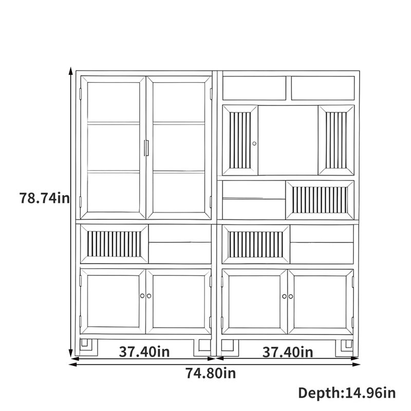 Nouvelle bibliothèque créative de style chinois, (12 tablettes) H 78,74 po x l 74,8 po x P 14,96 po