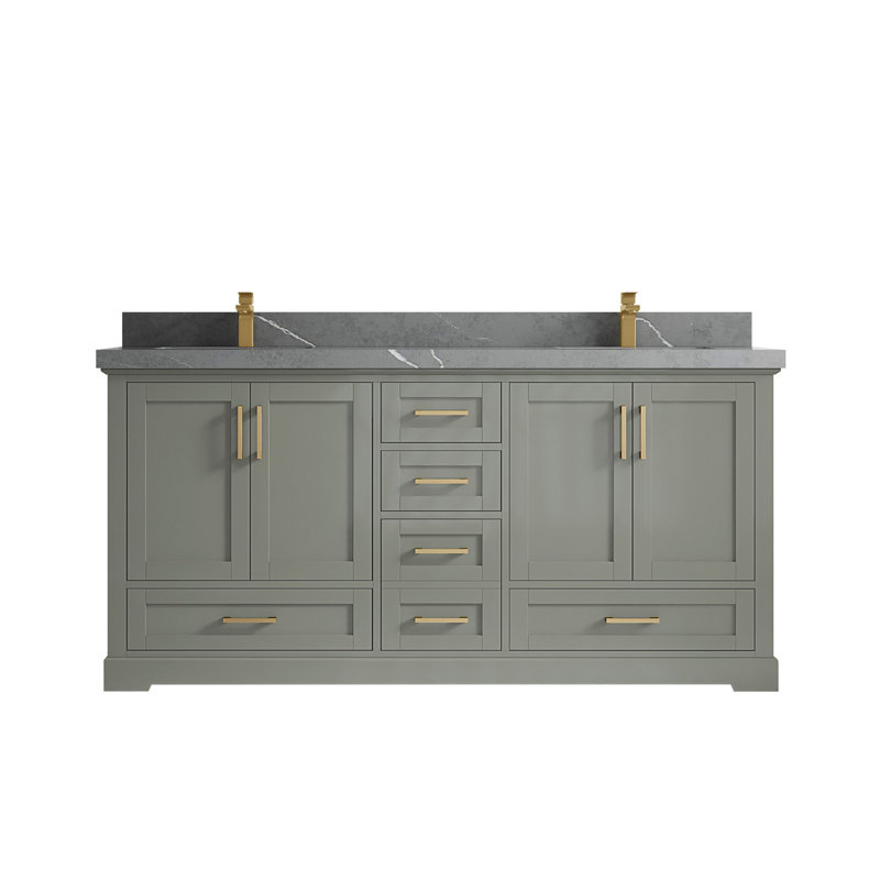 Esin 72'' Double Bathroom Vanity with Quartz Top, Piatra