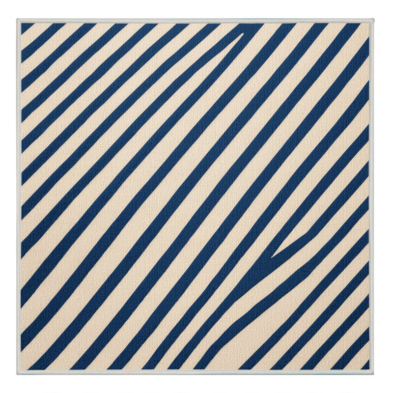 Washable Sky Blue Cream Striped Area Rug, Square 4'