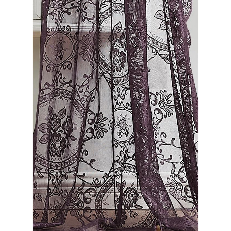 Panneau de rideau transparent en dentelle LEA, L 54 po x L 216 po, Violet
