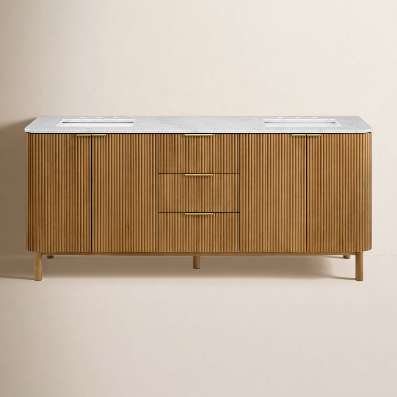 Kensington Double Bathroom Vanity Reeded Birch, 78"