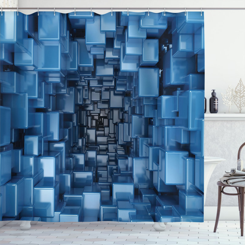 Geometric Shower Curtain with Hooks Included, 69" W x 84" L