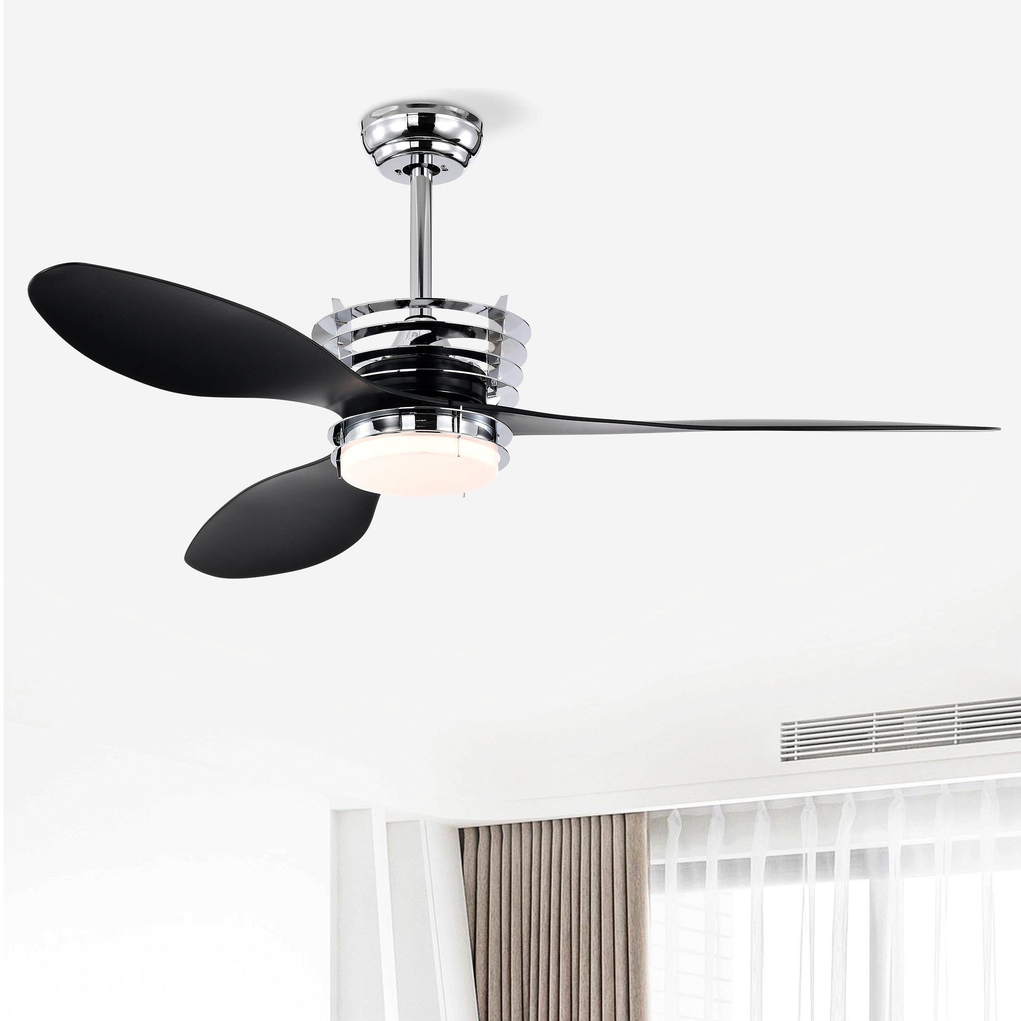 Ebern Designs 52'' Abs Blades Ceiling Fan With Lights And Dc Remote, Dc  Motor Modern Ceiling Fan With 3 Abs Fan Blades \u0026 2 Down Rods, Indoor Ceiling  Fan With Light For, image size:2000x2000