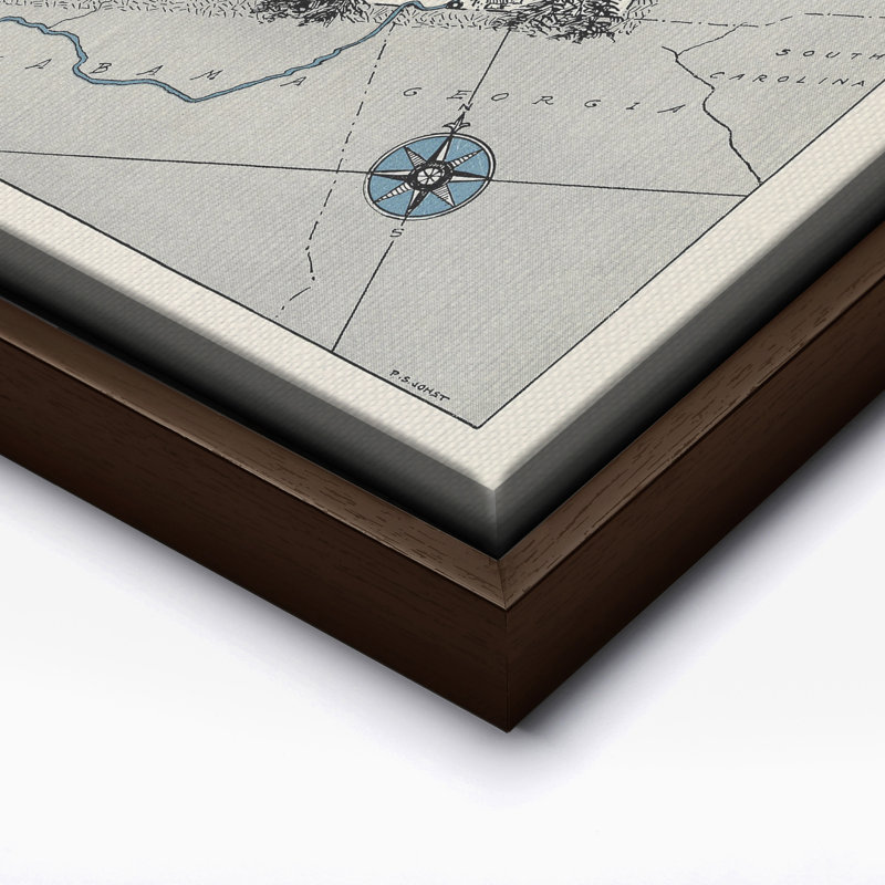Carte illustrée du Tennessee, Canevas, 08"H x 10"W, Encadrement brun