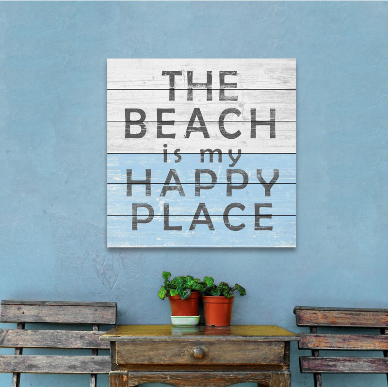 «Beach Is My Place», impression d'art textuel sur bois sans cadre, H 18 po x l 18 po x P 1,5 po