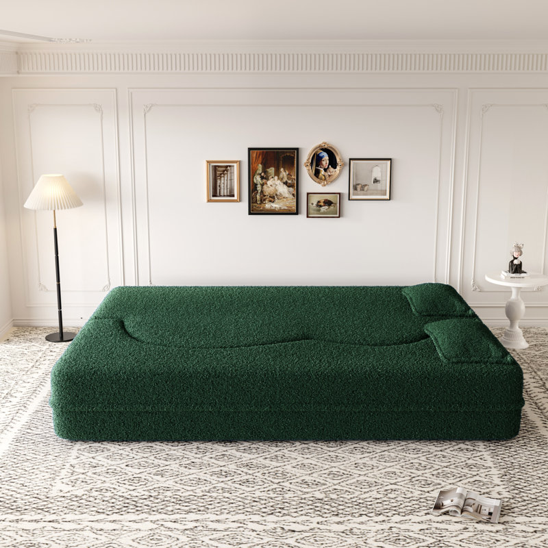 Canapé-lit moderne avec 2 coussins, canapé-lit convertible en tissu rembourré de mousse, matelas pliant double de 15 po pour le salon, le lit d'invité, la salle de jeux, aucun assemblage requis, vert