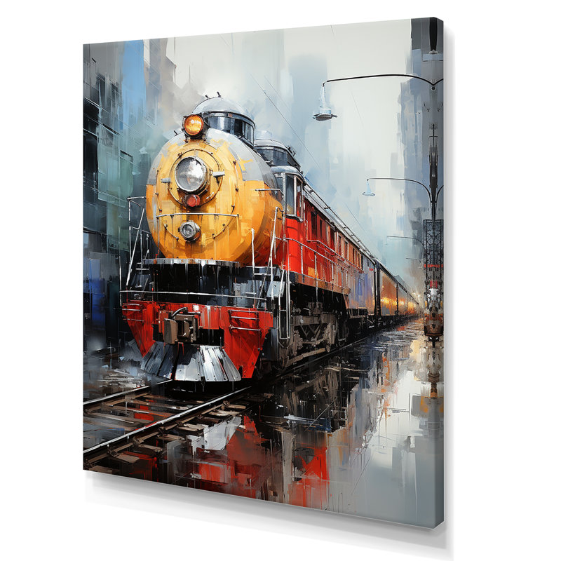 Jaune - train rouge - impression, H 32 po x l 24 po x P 1 po, Toile tendue