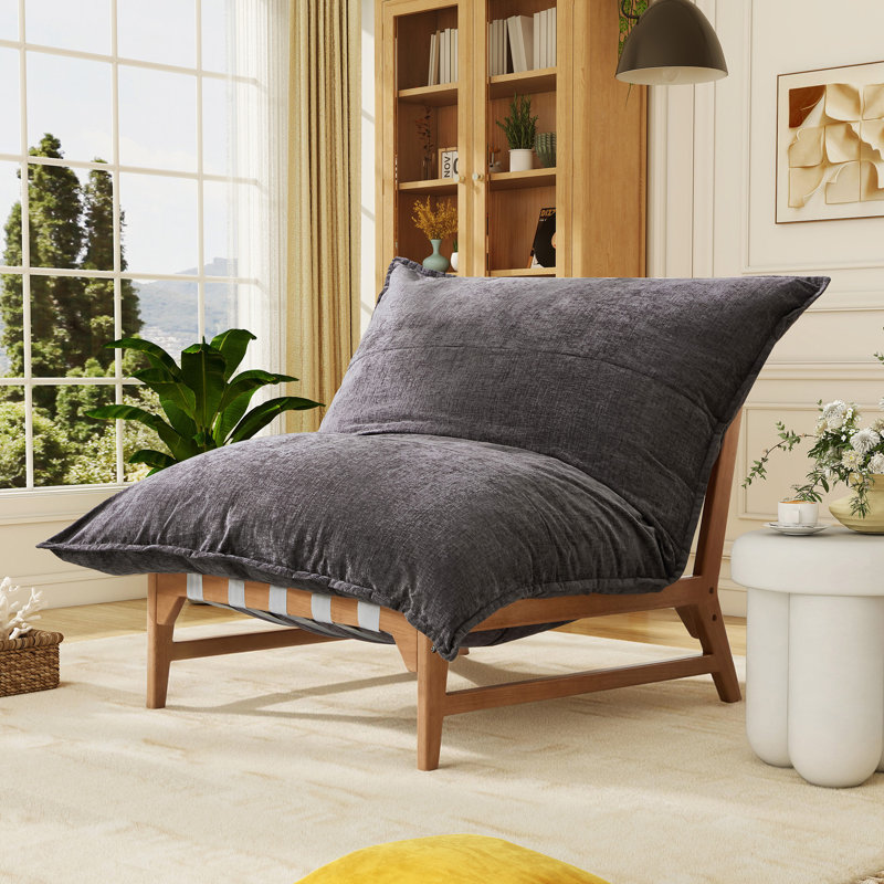 Oversized Chenille Lounge Chair, Modern Sofa-Style Bean Bag Chair, Charcoal, Charcoal Gray  
