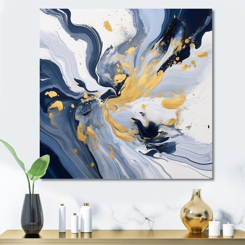 «Dark Blue and Gold Strokes XXIV - Fractals», reproduction d'art sur toile, H 24 po x l 24 po x P 1 po, Toile tendue