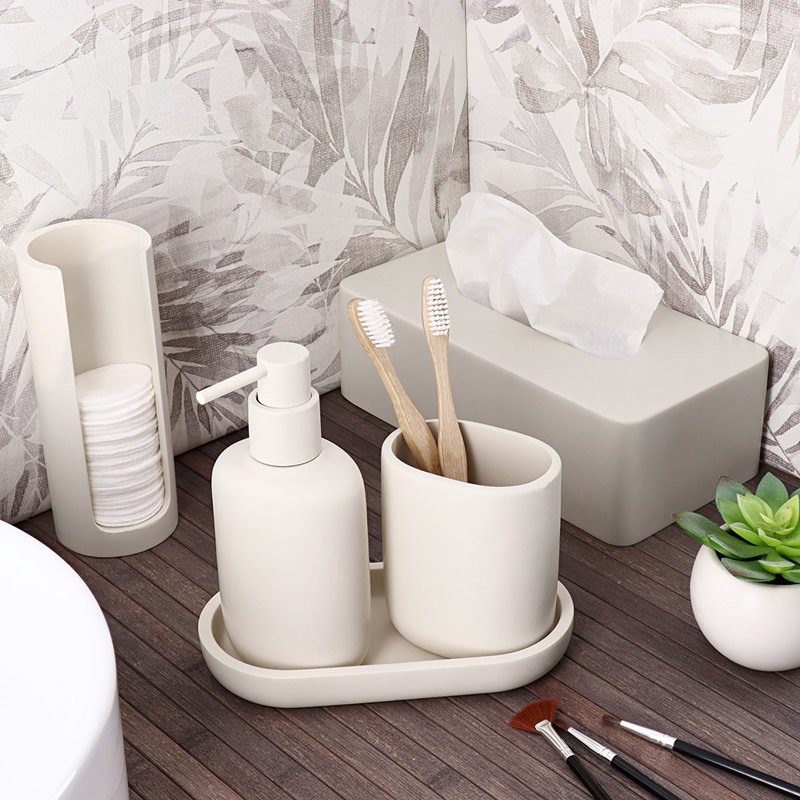 6-Piece Beige Bathroom Accessory Set, White