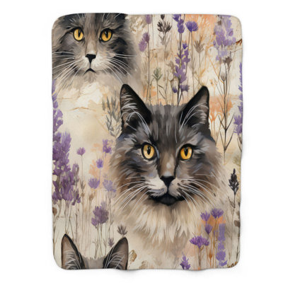 Couverture en sherpa de qualité supérieure 1 pièce Feline Meadow Stroll