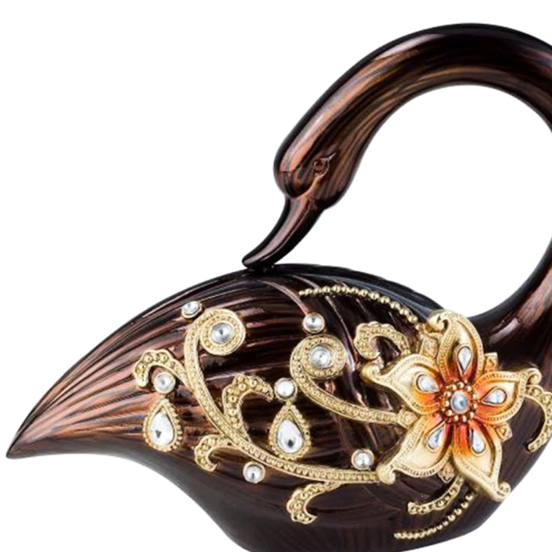 Tall Decorative Swan Statue" Laurel", Bronze And Topaz Design
