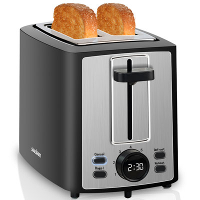 YUKOOL Toaster 2 Slice, Bread Toaster With LCD Display, 7 Shade Settings, 1.ï¼'' Extra Wide Slots Toaster With Cancel, Bagel, Defrost, Reheat Functio -  SD31091D-BK