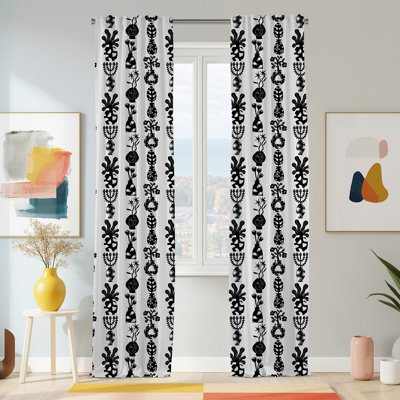 Semi Sheer Modern Print Curtain Single Panel