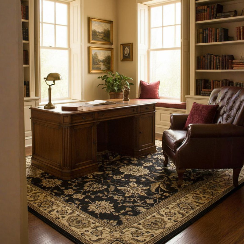 Campagna Machine-Woven Black, Cream & Beige Traditional Oriental Floral Polypropylene Area Rug