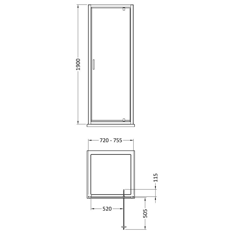 Rene 1900 x 760mm Pivot Shower Door, Chrome