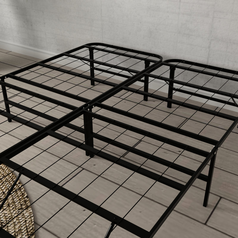 Support pour lit grand en acier noir de 14 pouces de hauteur, installation robuste en 5 minutes, sommier à plateforme sans hauteur nécessaire, sommier, installation d'outils