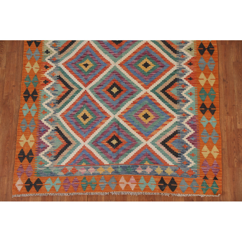 Tapis géométrique en laine Kilim 5 x 7