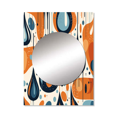 Mccastler Orange Blue Midcentury Balance I - Abstract Shapes Mirror, Modern Unique Wall Mirror, Printed Metal Art