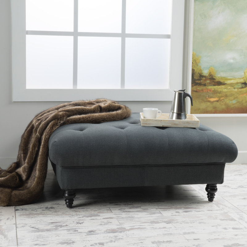 Avoca 40.16" Wide Tufted Square Ottoman Cocktail Ottoman Upholstered Ottoman Living Room Ottoman, Dark Gray